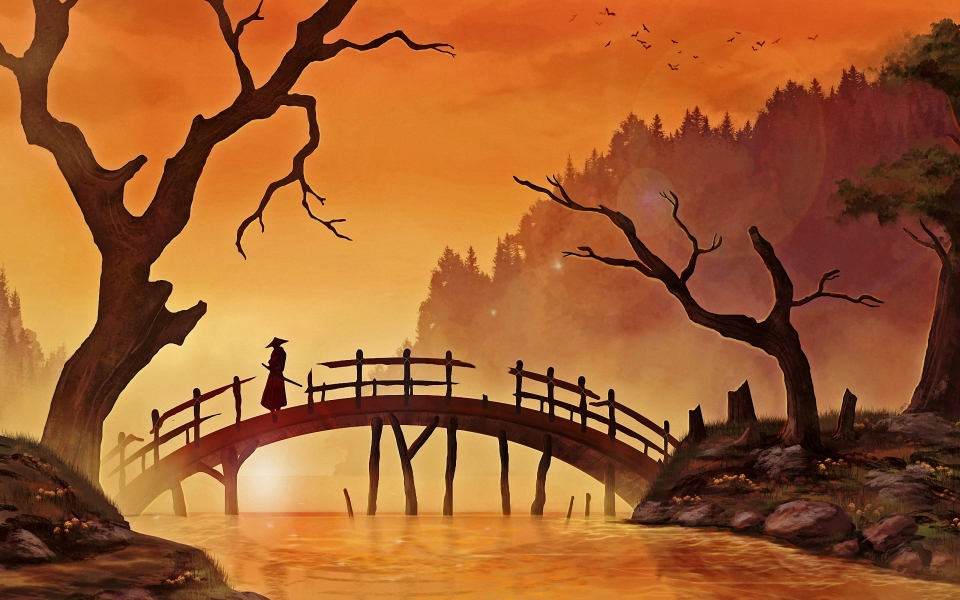 Download Samurai Bridge Digital Art HD Wallpaper wallpaper