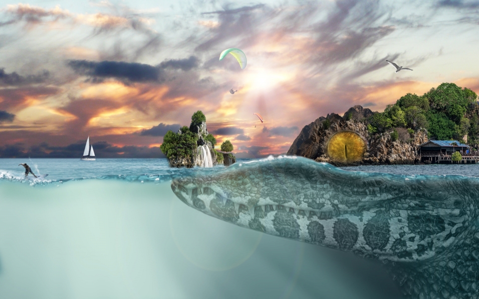 Download Sea Island Fantasy Crocodile Android Wallpaper HD 1080p wallpaper