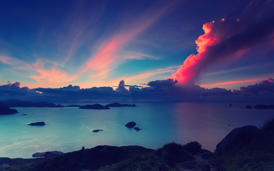 Download Sunset Island Lake 4K HD Wallpaper For PC wallpaper