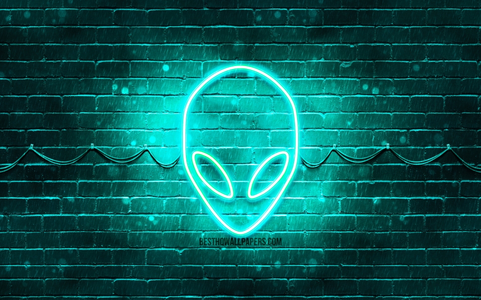 Download Alienware Turquoise Logo on Brick Wall HD Wallpaper wallpaper