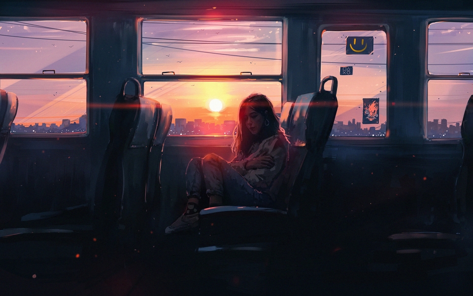 Download Alone in the Train A Moody Artwork in HD Wallpaper wallpaper