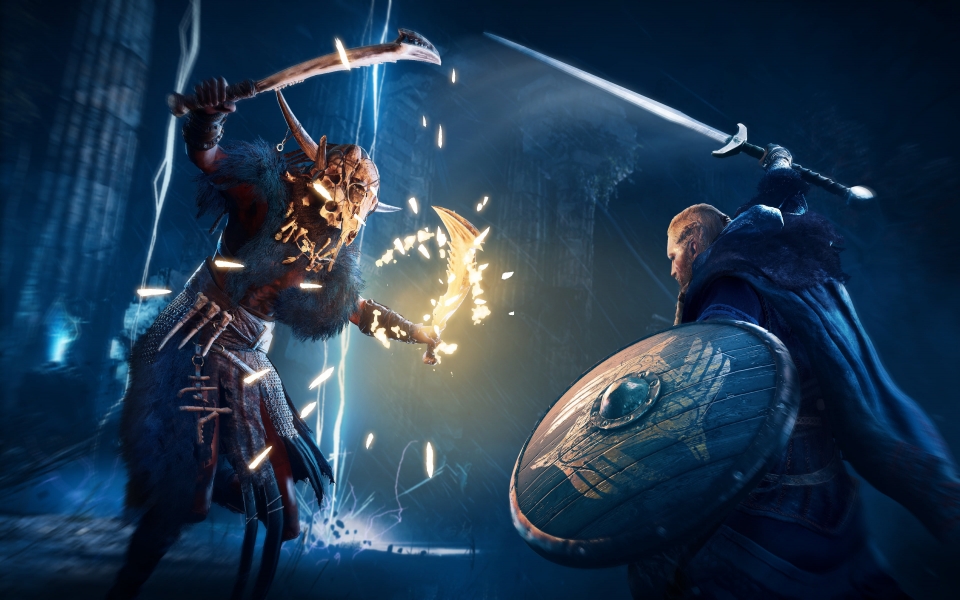 Download Assassin's Creed Valhalla Fight HD Wallpaper of Viking Battles wallpaper