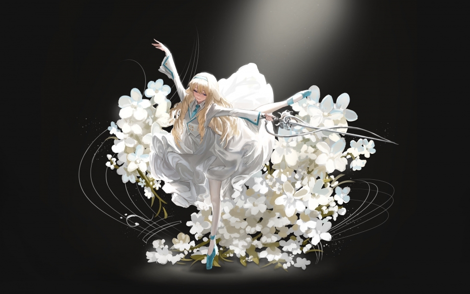 Download Beautiful Anime Girl in White Dress Dancing HD Wallpaper wallpaper