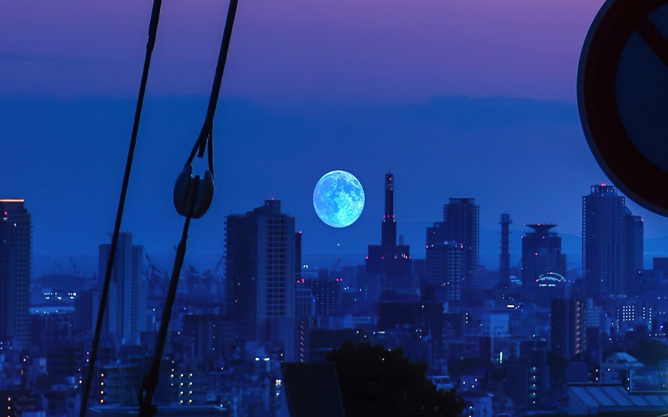 Download Blue Moon in the Evening Sky HD Wallpaper wallpaper