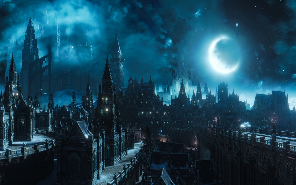 Download Dark Souls and Dark Souls III City Moon Night HD Wallpaper wallpaper
