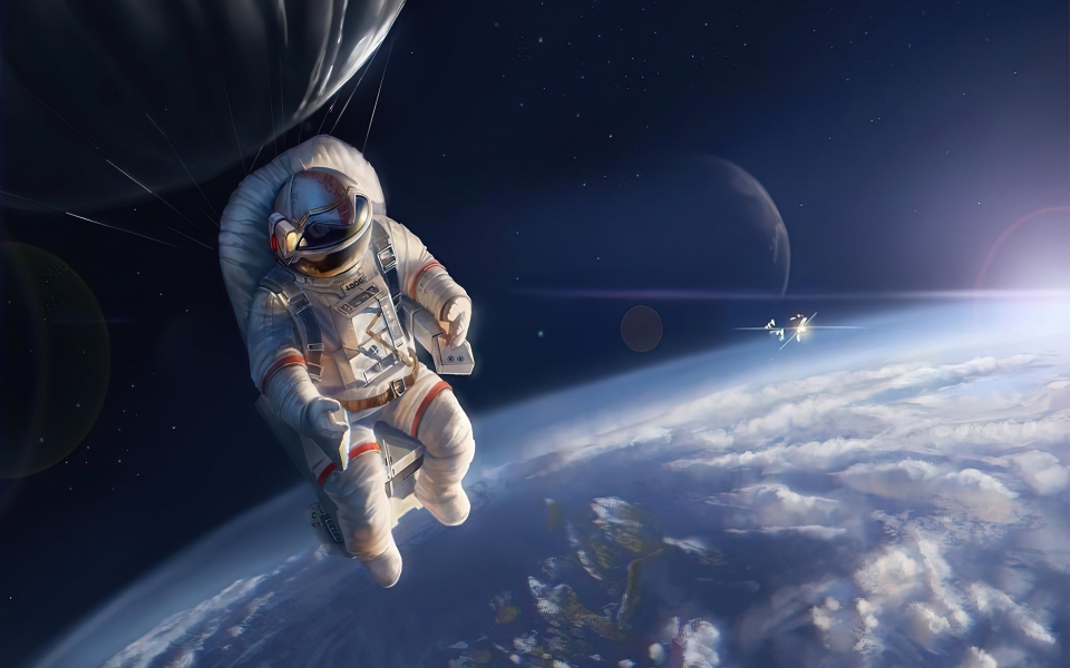 Download Floating Astronaut in Spacesuit Artwork HD Wallpaper with Earth in the Background wallpaper