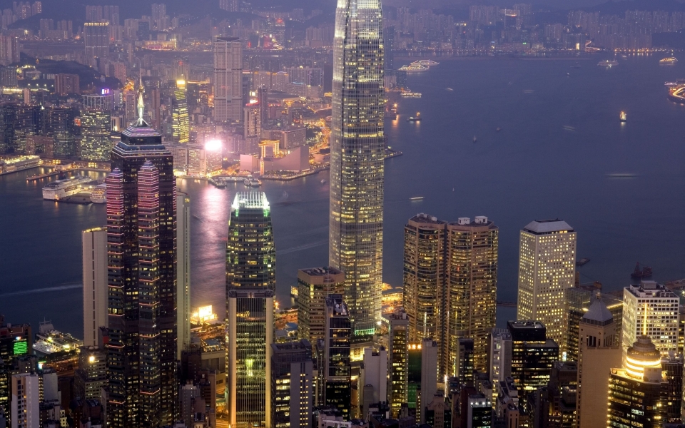 Download Hong Kong Skyscrapers at Night HD Wallpaper of Asian Architecture wallpaper