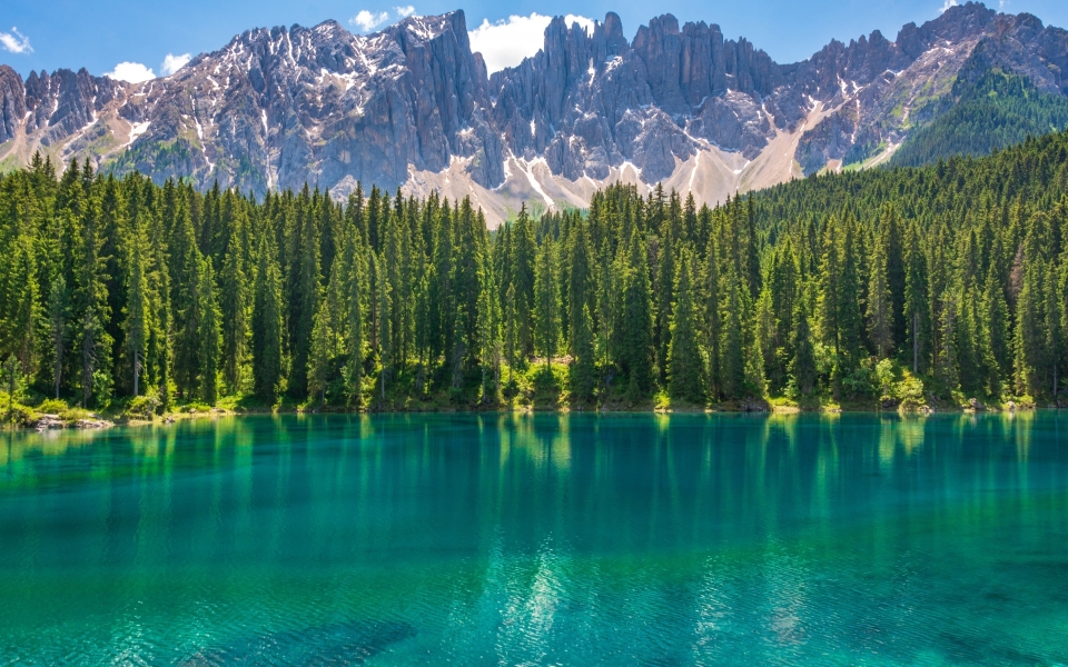 Download Karersee Lake in Dolomites Mountains Italy HD Wallpaper wallpaper