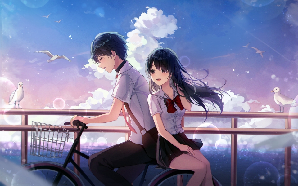 Download Love in School Uniforms HD Anime Couple Wallpaper wallpaper