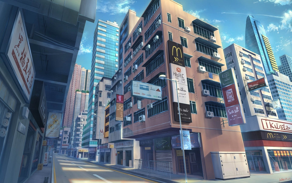 Download Original Anime City Street Building HD Wallpaper wallpaper