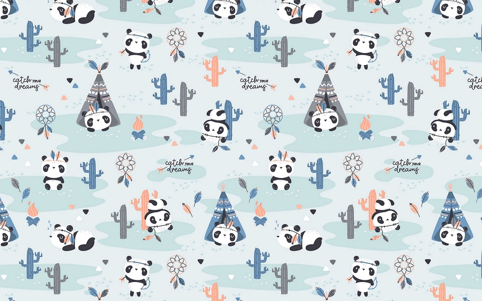 Download Retro Cartoon Panda Texture HD Wallpaper of Playful Animals wallpaper