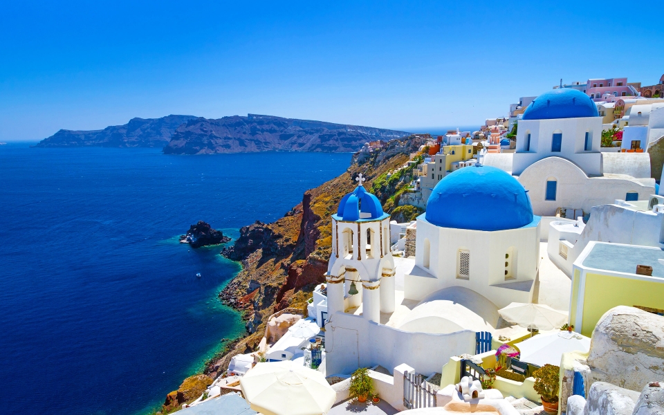 Download Romantic Aegean Sea Resort in Santorini, Greece HD Wallpaper wallpaper