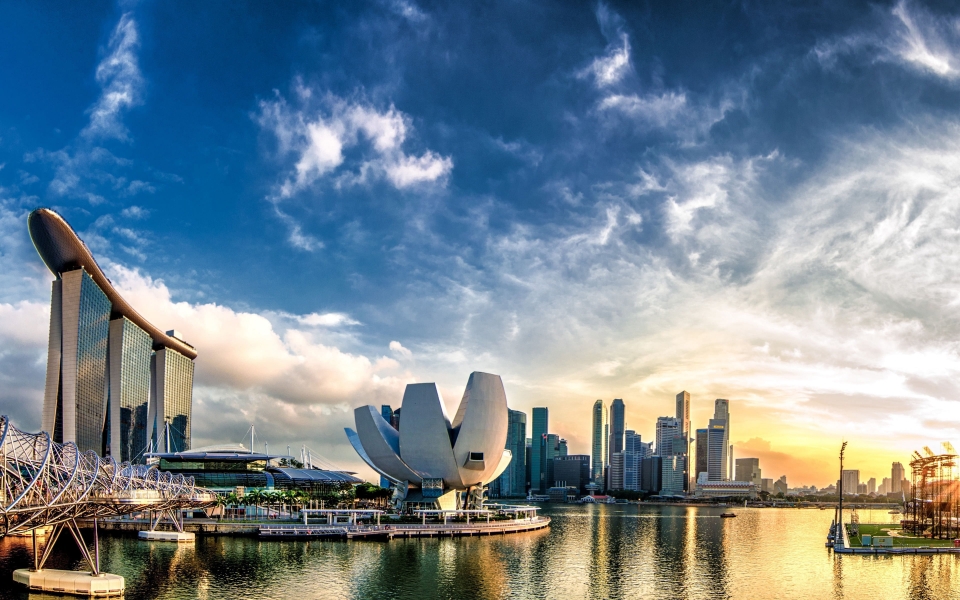 Download Singapore Panorama HD Wallpaper: Marina Bay Sunset and Skyscrapers wallpaper