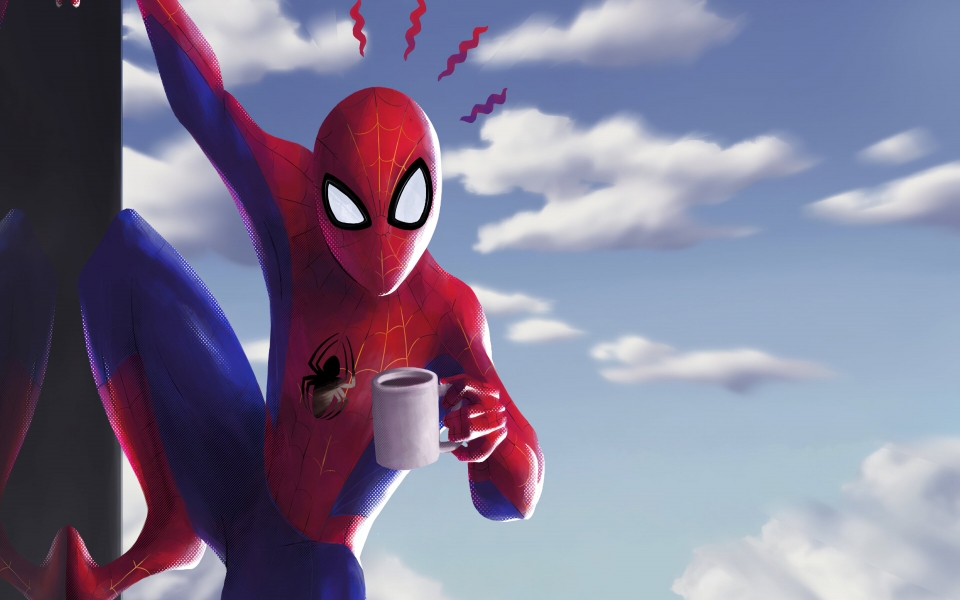 Download Spider-Man Coffee HD Wallpaper of Superhero Artwork wallpaper