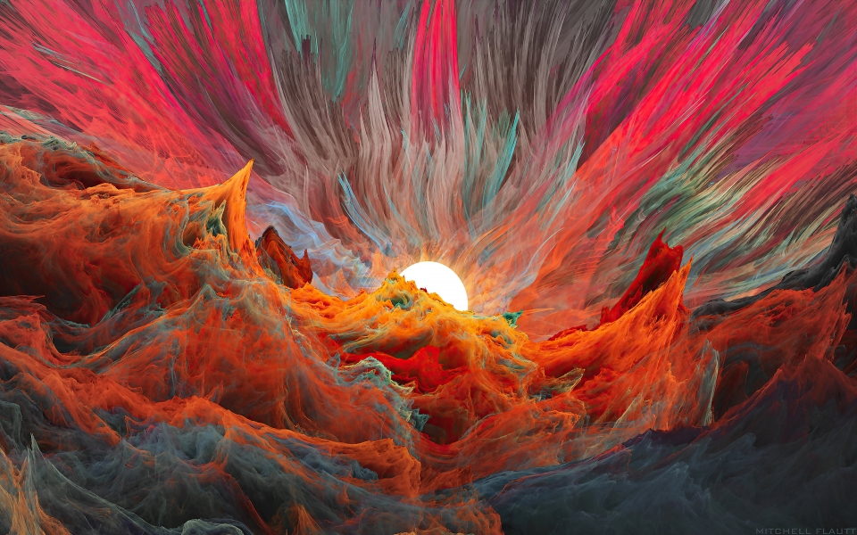 Download Sunset Behind Wave Abstract Digital Art HD Wallpaper wallpaper