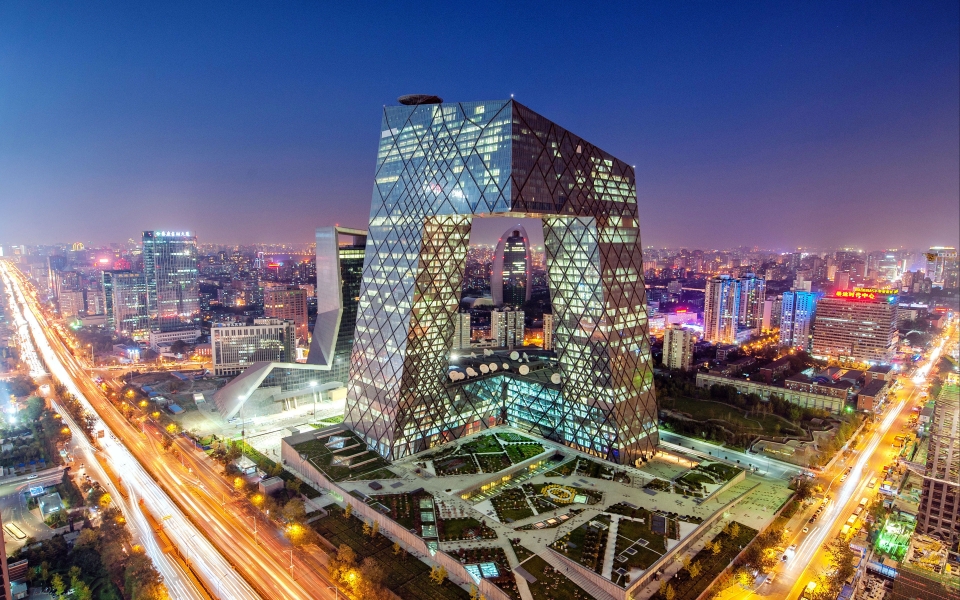Download CCTV Headquarters Nightscapes Modern Buildings in Beijing HD Wallpaper wallpaper