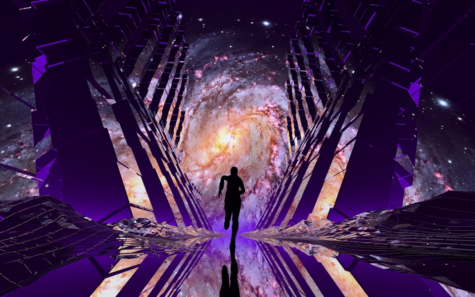 Download Cosmic Passage Man Silhouette in Nebula Space Portal HD Wallpaper wallpaper