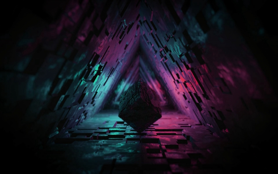 Download Dark 3D Cube Figure Moving Through Tunnel HD Wallpaper wallpaper