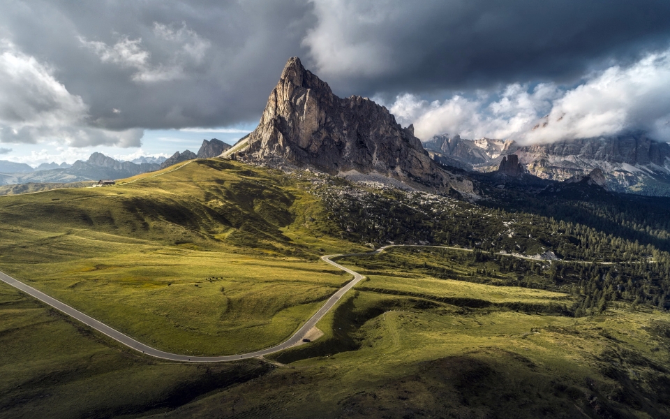 Download Dolomites Landscape Majestic Mountains and Scenic Road HD Wallpaper wallpaper