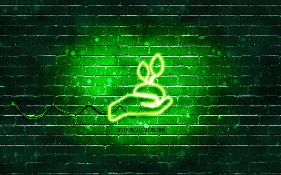 Download Environmental Protection Neon Icon Green Background HD Wallpaper wallpaper