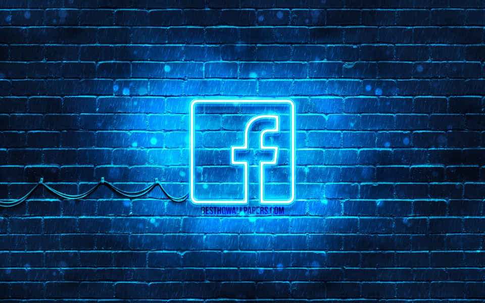 Download Facebook Neon Logo on Blue Brickwall: HD Wallpaper wallpaper