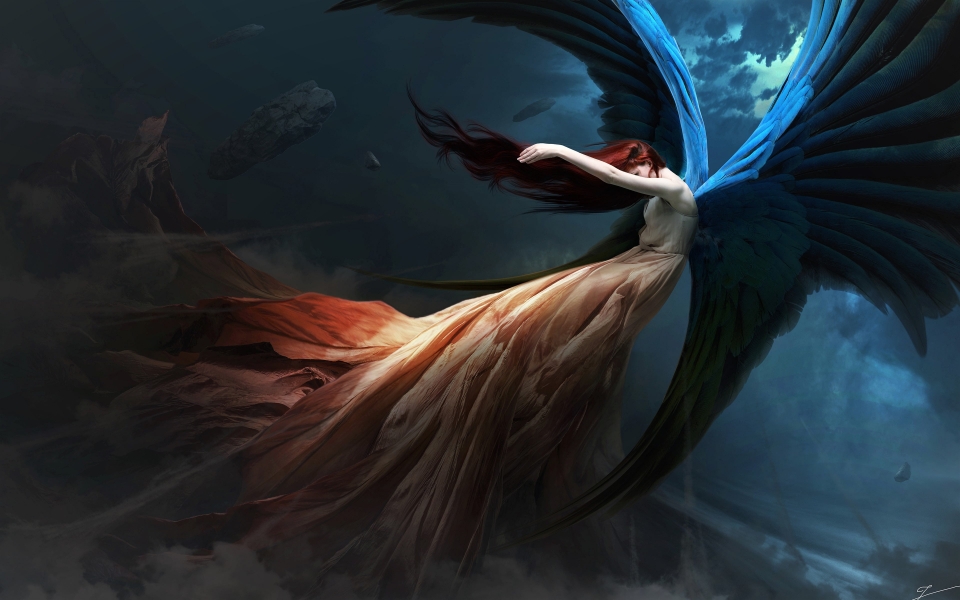 Download Fantasy Angel Redhead Wings HD Wallpaper for laptop wallpaper