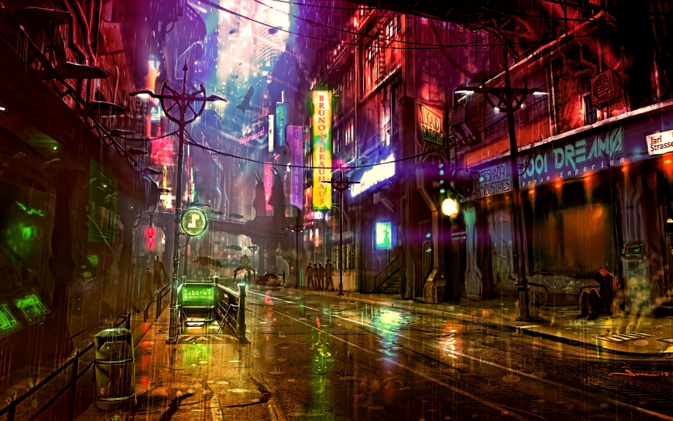 Download Futuristic Cyberpunk Neon Street Digital Art HD Wallpaper wallpaper