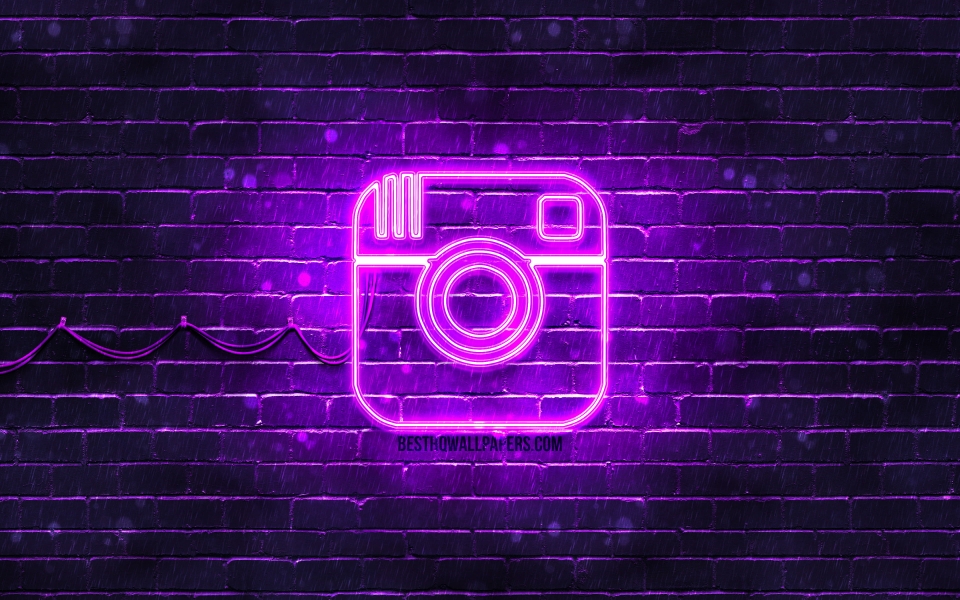 Download Instagram Violet Logo on Brick Wall HD Wallpaper wallpaper
