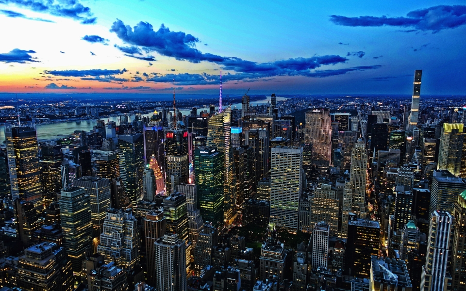 Download Manhattan Sunset Modern Skyscrapers at Dusk HD Wallpaper wallpaper