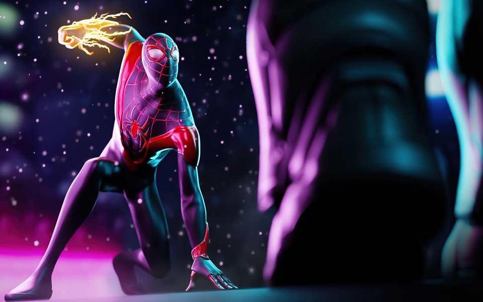 Download Miles Morales Spider Man with Fire Hand HD Wallpaper wallpaper