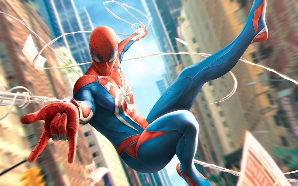 Download Spider-Man Swinging through the Cityscape HD Wallpaper wallpaper