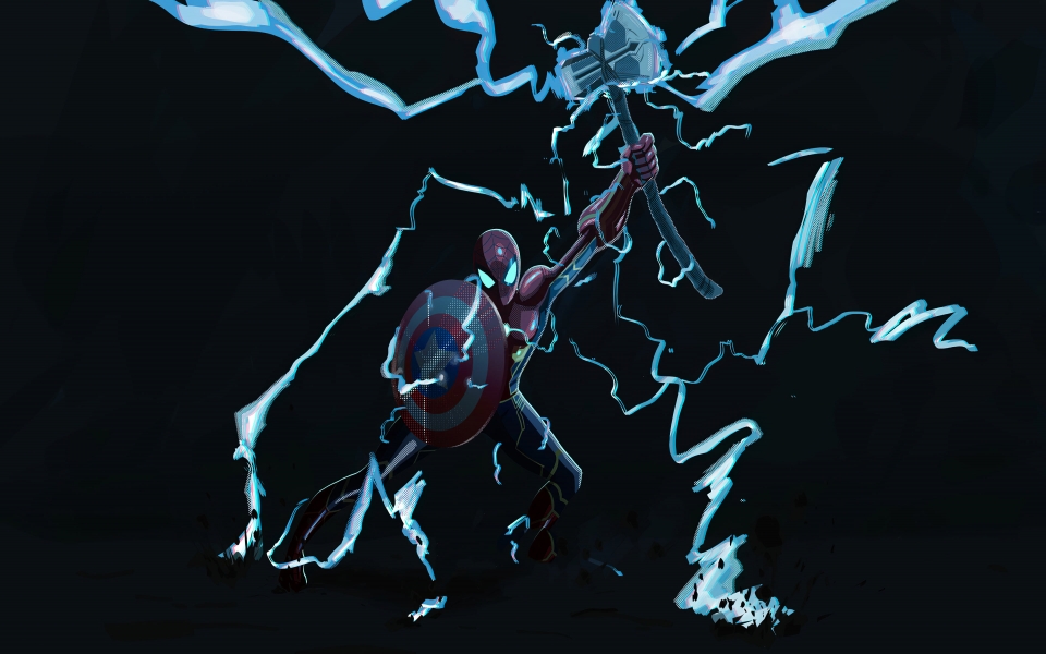 Download Spider-Man with Thor's Hammer Superhero Digital Art HD Wallpaper wallpaper