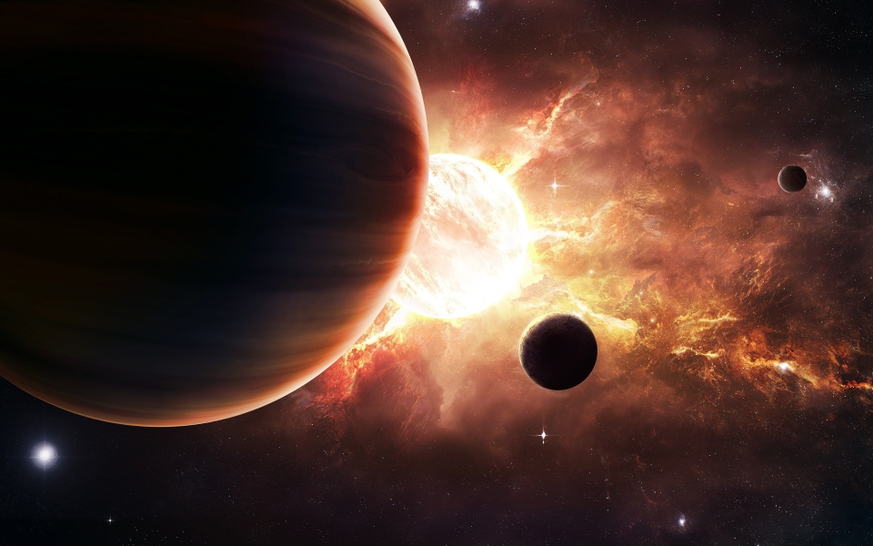 Download Sun and Planets Captivating Sci-Fi Digital Art HD Wallpaper wallpaper