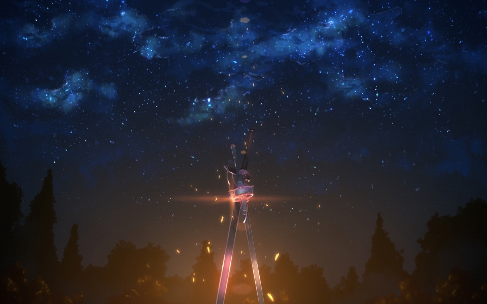 Download Sword Art Odyssey A Celestial Journey Amidst Glowing Blades wallpaper