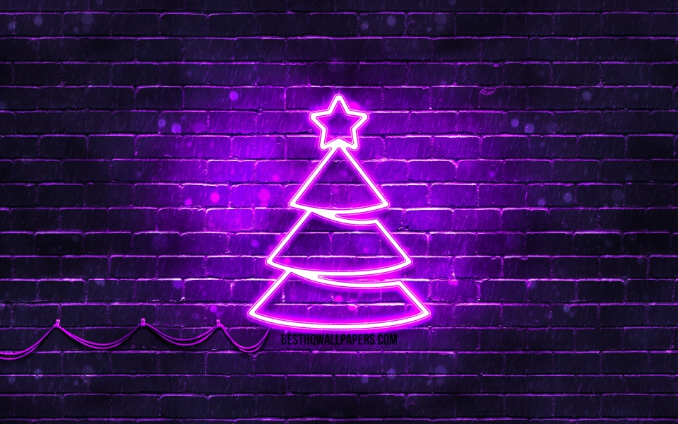 Download Violet Neon Christmas Tree A Festive New Year's Concept in HD Wallpaper wallpaper