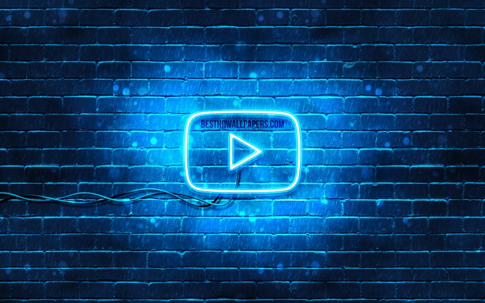 Download YouTube Blue Logo on a Blue Brick Wall HD Wallpaper wallpaper