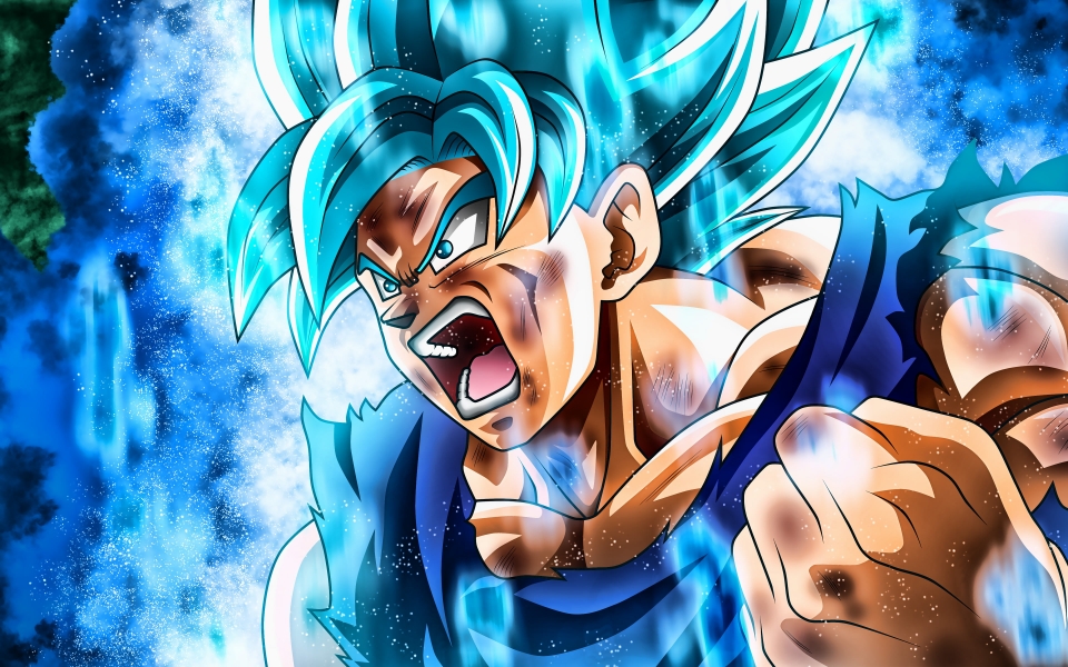 Download Anger Son Goku Blue Flames of Battle HD Wallpaper wallpaper