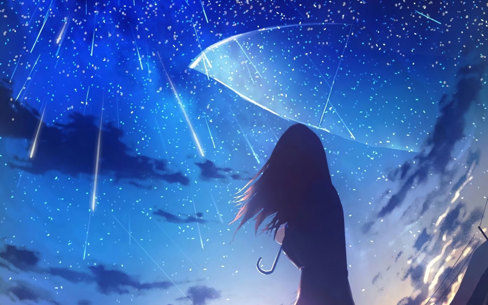 Download Anime Girl with Umbrella in the Rain HD Wallpaper wallpaper