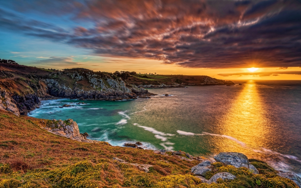 Download Brittany Sunset at Harbor Beautiful Nature HD Wallpaper wallpaper