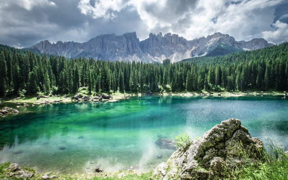 Download Carezza Lake Enchanting Italian Landmark Amidst Forested Beauty HD Wallpaper wallpaper