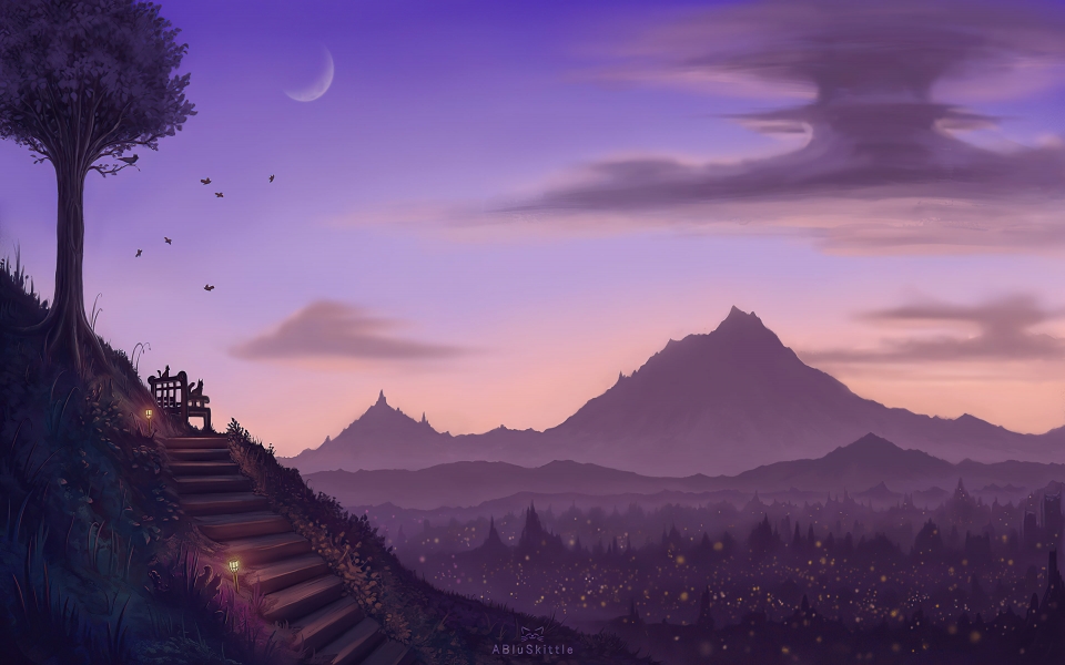 Download Cats Watching the Mountain View Captivating Digital Art by Talented Artist HD Wallpaper wallpaper
