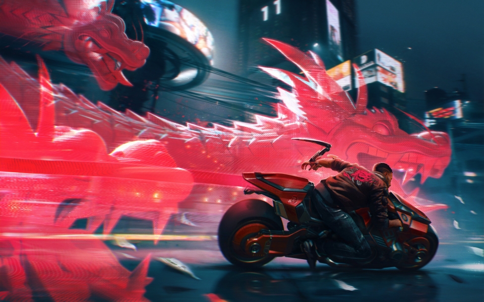 Download Cyberpunk Chronicles Dragon Rider HD Wallpaper wallpaper