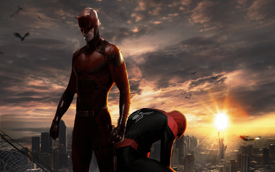 Download Daredevil and Spiderman Superhero Artwork Collaboration HD Wallpaper wallpaper