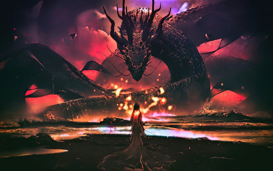 Download Dragon Master Warrior Girl Artwork Digital Art HD Wallpaper wallpaper