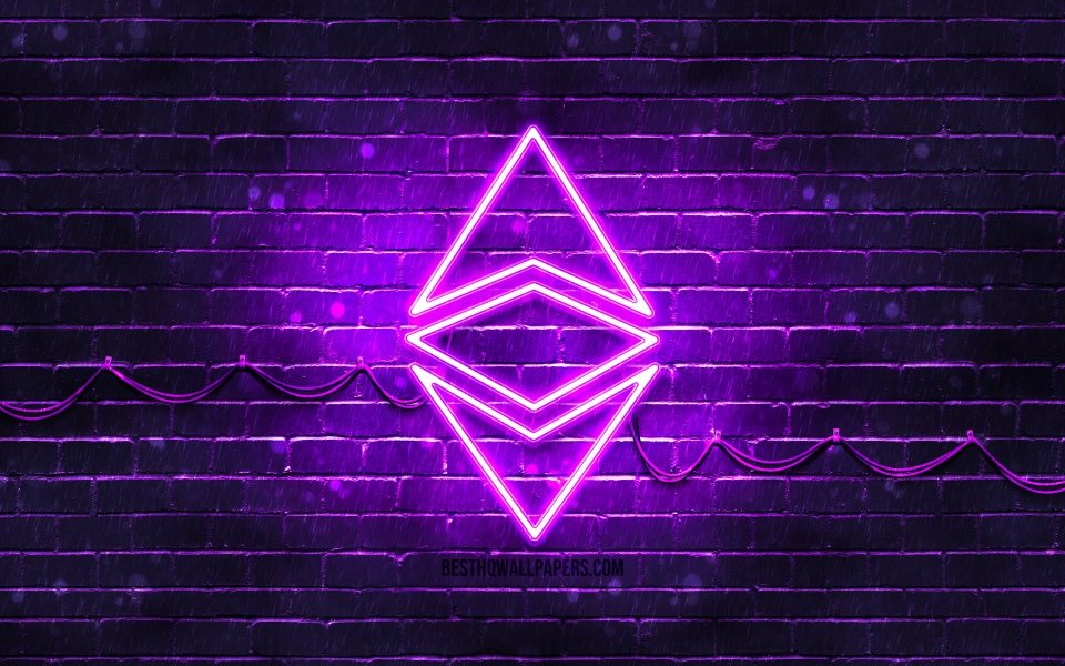 Download Ethereum Neon Logo on Violet Brick Wall HD Wallpaper wallpaper