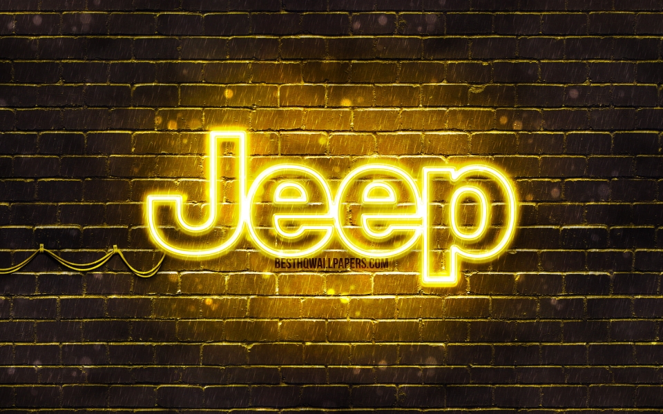 Download Jeeps Radiant Emblem Yellow Logo on Brick Wall HD Wallpaper wallpaper