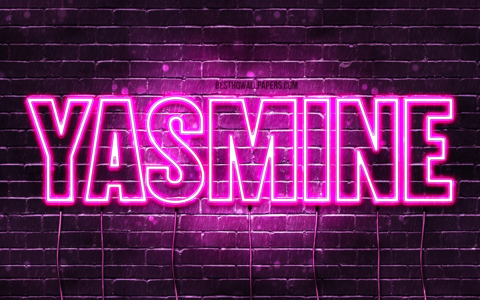 Download Radiant Celebrations Happy Birthday Yasmine in Purple Neon Lights HD Wallpaper wallpaper