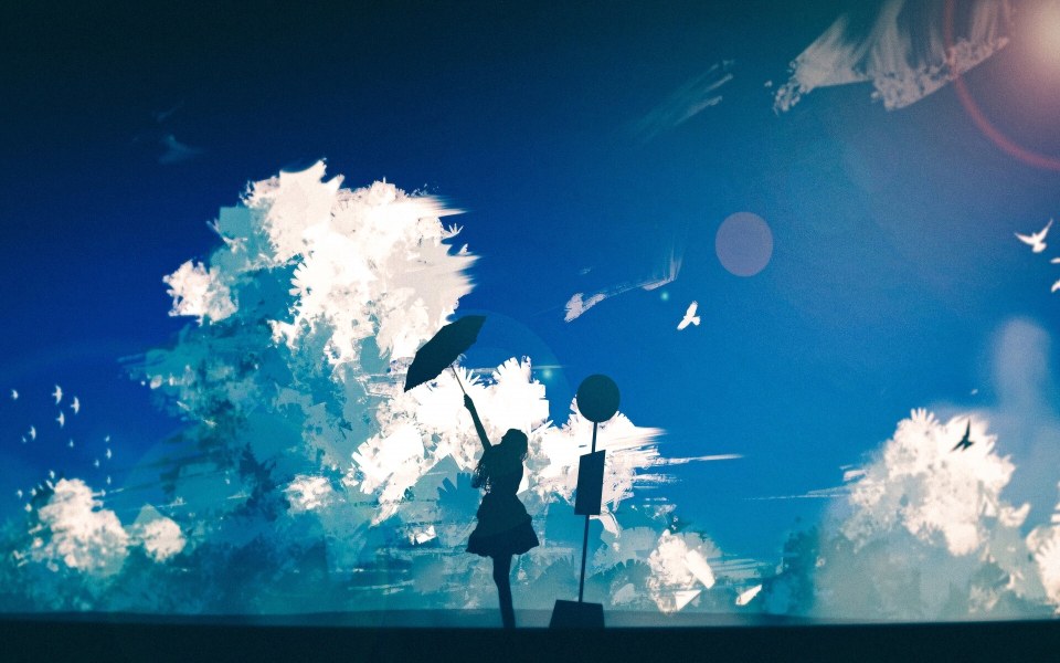 Download Stormy Wind Umbrella Girl Captivating Digital Art HD Wallpaper wallpaper