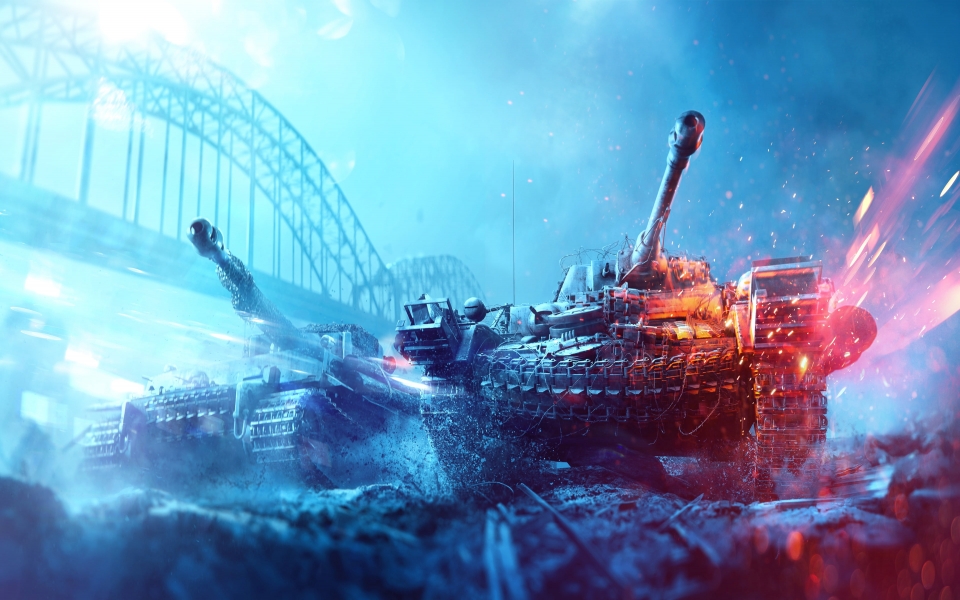Download Armored Fury Battlefield V Tanks Battle on a Bridge HD Wallpaper wallpaper