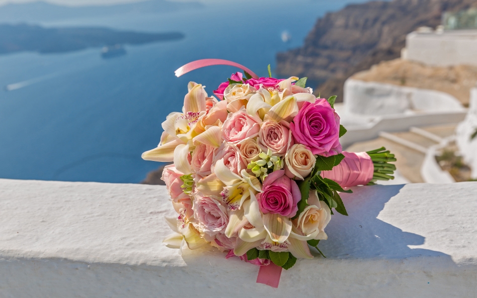 Download Bridal Elegance Orange Rose Wedding Bouquet Santorini Greece HD Wallpaper wallpaper